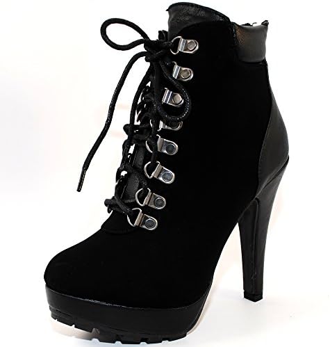 Lilianna CAITLYN Women's High Heel Ankle Boots (5.5, Black Nubuck)