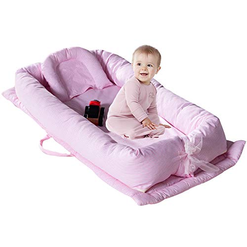 Brandream Baby Lounger Bed Pink Striped Girls Baby Nest Portable