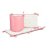 Gold Confetti Dot and Coral Pink Baby Crib Bumper by The Peanut Shell