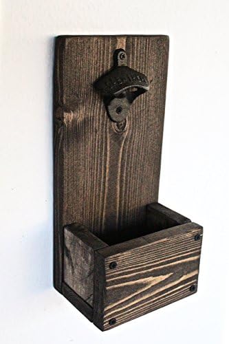 Dark Wood Rustic Bottle Opener with Cap Catcher