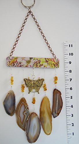 amber Agate slice geode wind chime windchime hanging wind chime mobile butterfly