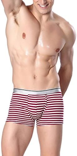 Men's Underwear, Fenyi Classic Stripe Cotton Boxer Brief Dark Red XXL