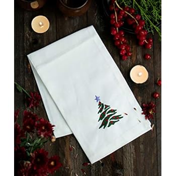 Cotton Dinner Napkins, Made with 100% Pure Cotton, Christmas Tree Embroidered of Size 17 X 17 Inches, 6 Pack Napkins Soft and Comfortable - Durable Hotel Quality
