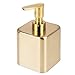 mDesign Compact Square Metal Refillable Liquid Soap Dispenser Pump Bottle for Bathroom Vanity Countertop, Kitchen Sink - Holds Hand Soap, Dish Soap, Hand Sanitizer, Essential Oil - 2 Pack - Soft Brass