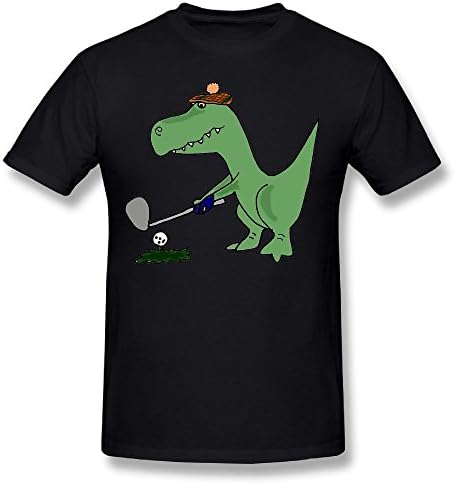 WHXNA Men's Dinosaur Playing Golf Funny T-shirt Tee XL Black