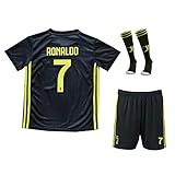 #7 Cristiano Ronaldo Home Kid Soccer Jersey & Matching Shorts Set 2018/2019 (Black (Juve), Youth XL (12-13 Years Old))