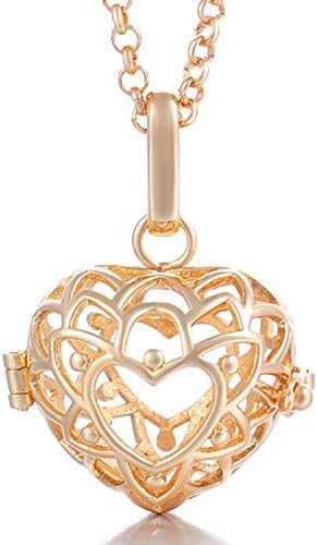 HENGSHENG Pearls Beads Locket Cage Pendant Necklace Heart Hollow Shape Gold Color Plated for Pearl Oyster can be opened