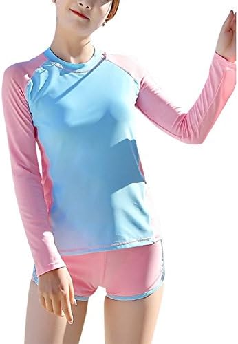 Naomiky Womens Soprts Split Long Sleeve Boy Shorts Rush Guard 2PCS Swimwear GreenXL(US 8-10)