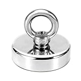 130 LBS Pulling Force Rare Earth Magnet, Super Strong Neodymium Fishing Magnets with countersunk Hole Eyebolt Diameter 1.89 inch(48mm) for Magnetic Fishing and Retrieving in River