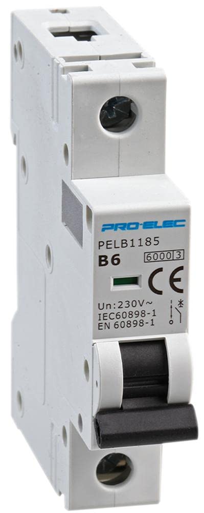 PRO ELEC PELB1185 6A Single Pole MCB, B Curve, 6kA