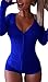 Moxeay V-Neck One Piece Bodysuit Long Sleeve Bodycon Rompers Overall (Medium, Deep Blue)