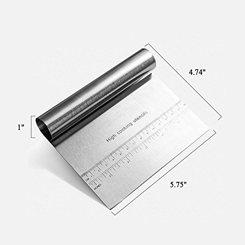 Dough Pastry Scraper Cutter Chopper Stainless Steel Mirror Polished Good Grips with Measuring Scale Multipurpose Cake, Pizza Cutter Pastry Bread Separator Scale Knife.