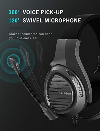 PeohZarr Gaming Headset Xbox One Headset PS4 Headset 7.1 Surround Sound, Noise Canceling Over Ear Headphones with Mic, LED Light, PC Gaming Headset Compatible with PS4, Xbox One, Switch, PC, Mac