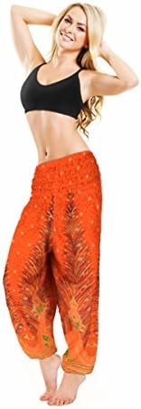 CJ Intertrade Elephant Pants Harem Pants Size S,M,L,XL,2XL Hippie Boho Yoga Bohemian Pants (L, Orange Peacock)