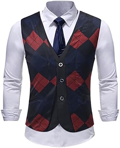 Generic Mens Sleeveless Vests Regular Fit Fake Two Pieces Plaid Print Suit Waistcoat Vests