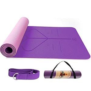 BUDDYGO Yoga Mat, Alignment Yoga Mat TPE Eco Friendly Non Slip Fitness Exercise Mat – Carry Strap and Yoga Band Included, the Best Travel Yoga Mat Lightweight Foldable, Also is Home gym Pilates Mats