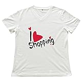 Valentine's Day Heart Shopping V Neck Women Funny T Shirt White S