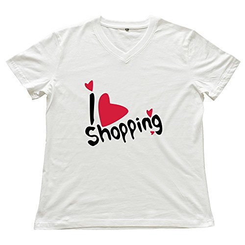 Valentine's Day Heart Shopping V Neck Women Funny T Shirt White S