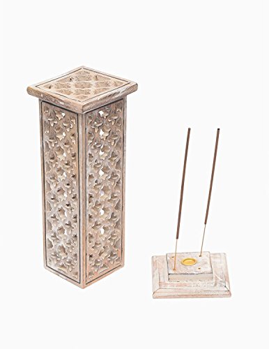 The StoreKing Father's Day Gifts Wooden Incense Cone Tower Burner Stand Holder Ash Catcher Home Decor Utilities & Accessories (White Wash)