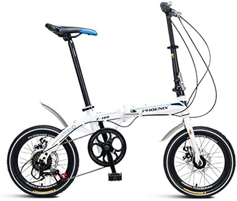 Folding Bikes Folding Bicycle 16 Inch Bicycle Lightweight Adult Men and Women Outdoor Folding Bicycle (Color : White, Size : 1303083cm)