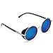 AV SUPPLY Hot Steampunk Retro Style 50s Silver & Black Frame Round Blue Mirror Lens Glasses Blinder Beach Sunglasses