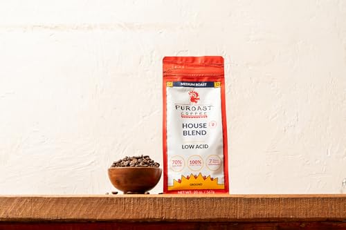 PUROAST LOW ACID COFFEE GROUND | HOUSE BLEND GROUND | MEDIUM ROAST | HIGH ANTIOXIDANTS & HIGH PH |NO BITTER AFTERTASTE | REDUCED HEARTBURN & GERD | SUITABLE FOR COLD BREW – 2.2 LB