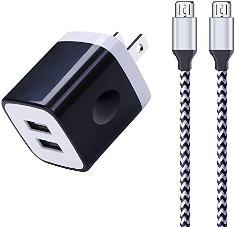 Charging Block, Sixsim 2.1A Dual Port USB Wall Charger Brick Cube Dual Port Plug With 2-Pack 6ft Braided Micro USB Cable Android Charger Cord for Samsung Galaxy S7/S6 edge J3 J7 LG HTC Sony Android