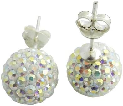 925 6MM Silver White AB Rainbow Crystal Stud Earring Jewelry