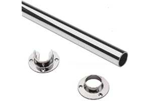 Home750*Premium 1 5/16” Inch Diameter Round Closet Rod with End Supports. Chrome Finish, CUSTOM CUT TO SIZE. Up to 60" Long. 
