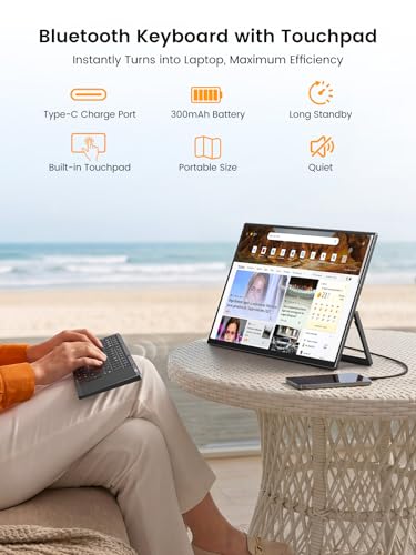 UPERFECT Monitor Touchscreen Portatile 15,6", Batteria 8000mAh, Touch Screen 10 Punti, Display FHD 1080P HDR, Tastiera Bluetooth Pieghevole e Custodia Protettiva per PC, Telefono, Switch, PS-4/5, Xbo
