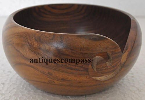 antiquenauticas 4" Wooden Rose Wood Yarn Bowl Hand Made Knitting Crochet Best Seller Wool