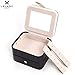 JL LELADY JEWELRY Small Travel Jewelry, Portable PU Leather Jewellery Case Two Layer Ring Box Earring Necklace Holder for Women Girls (Black)