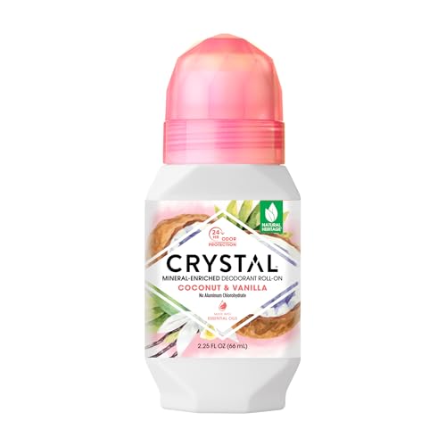 CRYSTAL Mineral Deodorant Coconut Vanilla Roll-On Body Deodorant With 24-Hour Odor Protection, Paraben Free, 2.25 FL OZ (Packaging May Vary) (2.25 Fl Oz/66ml)