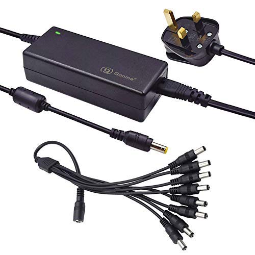 Gonine Security Camera Power Adapter 12V 5A AC DC 60W Regulated Switching Power Supply with 5.5 X 2.5 mm DC Plug and with 8-Way Power Splitter Cable for CCTV Camera DVR, RGB LED Strip Lights
