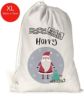Personalised Drawstring Christmas sackstocking Cute Santa Boys Xmas Present Sack Gift Bag