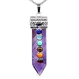 7 Chakra Amethyst Pendant Necklace, Healing Point Pendants, 20