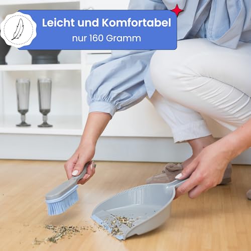 York Hand Brush and Shovel for Cleaning - Rubber Bristles Dustpan Set for Dirt, Hair and Dust Rubber Broom Sweeping Set (30 x 20 x 6), Grey Blue