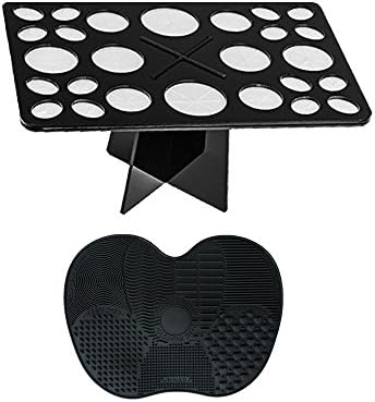 Makeup Brush Cleaning Mat and 26 Holes Mix Size Makeup Brush Holder Drying Tower Set