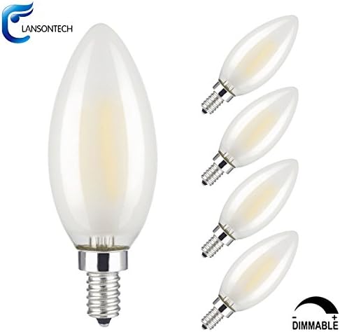 LANSONTECH 6W Frosted LED Filament Candelabra Light Bulb, Dimmable, Daylight (Neutral White) 4000K, 60W Incandescent Replacement, 600 Lumens, E12 Candelabra Base, C35 Torpedo Shape Bullet Top, 5 Pack
