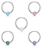Jstyle 16G 4-5 Pcs 316L Stainless Steel Created-opal Captive Bead Ring Nose Hoop Ring Septum Piercing Tragus Cartilage Earrings 8-10mm