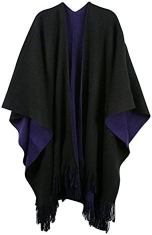 SNLMY Women's Winter Knitted Cashmere Poncho Capes Shawl Cardigans Sweater Coat (Black-Purple)