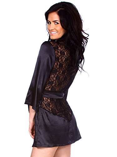Simplicity Sexy Black Kimono Intimate Lace Sleepwear Robe - 2 Piece Lingerie Set