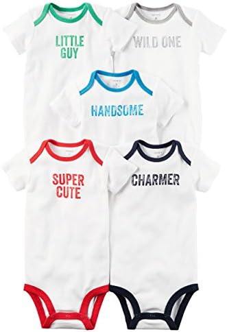 William Carter Baby Boys' 5 Pack Colored Bodysuits (Baby) White Slogan, 9 Months