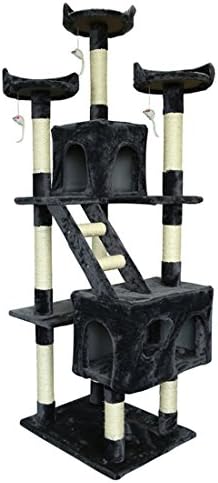 TOCO 72 Inch Cat Tree Condo Furniture Kitty Playhouse with Scratching Post, Grey