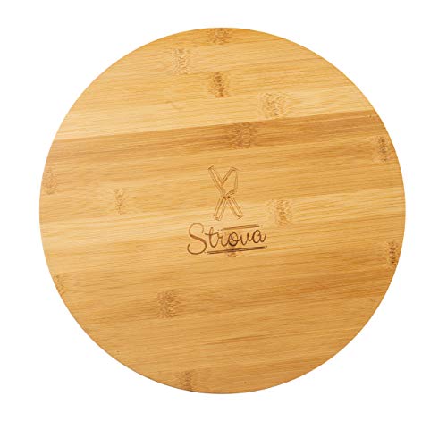 Strova 15 Inch Wood Bamboo Chip and Dip Serving Platter Set w/Ceramic Dip Bowl | Round & Large Appetizer Server for Event Use | Salsa, Taco Chip, Guacamole, Vegetable, Snacks, and Cheese Serving Tray - Thumbnail 6
