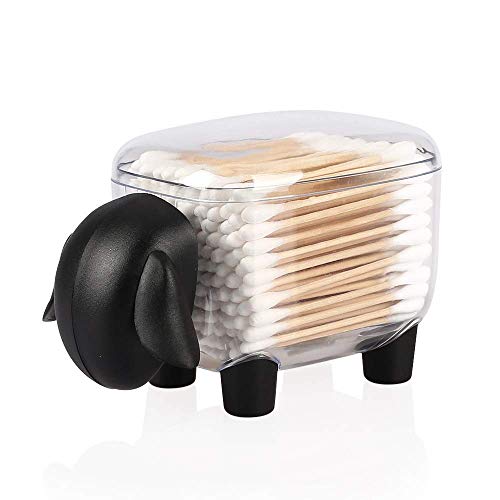 Cotton Swab Holder Sheep Shaped Toothpick Cotton Ball Dispenser Organizer Container with Cover,Black
