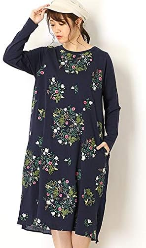 Amazon スーパーハッカ Super Hakka プランツリース刺しゅう天竺ワンピース 花柄 61ネイビー 99 F ワンピース チュニック 通販