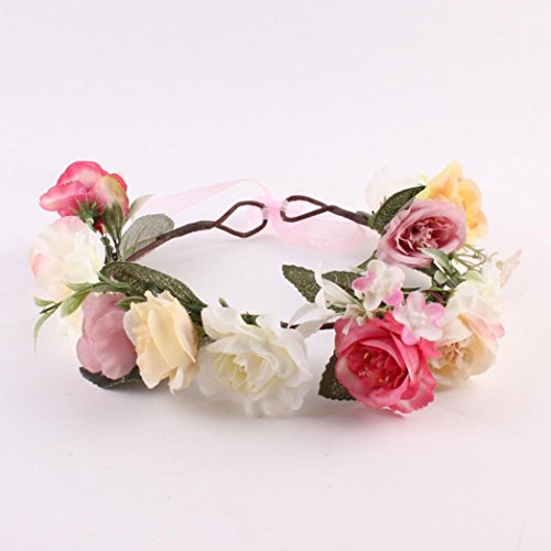 Sunfei Fashion Baby Kids Handmade Rose Flower Headband Wreath Headdress Band Accessories (Pink)