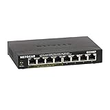 NETGEAR 8-Port Gigabit Ethernet Unmanaged PoE Switch (GS308P) - with 4 x PoE @ 55W, Desktop, Sturdy Metal Fanless Housing