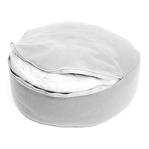 Incline Fit Zafu Yoga Meditation Cushion with Zipper, Round Meditation Pillow Bolster Filled with Buckwheat Hulls with Machine Washable Cotton Cover and Carry Handle, Round, Elephant Gray